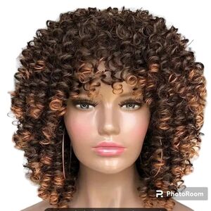 NWOT Short Curly Wigs For Women Curly Wigs With Bangs Synthetic Kinky